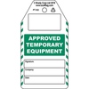 Approved Temporary Equipment tag, English, Black on Green, White, 80,00 mm (W) x 150,00 mm (H)